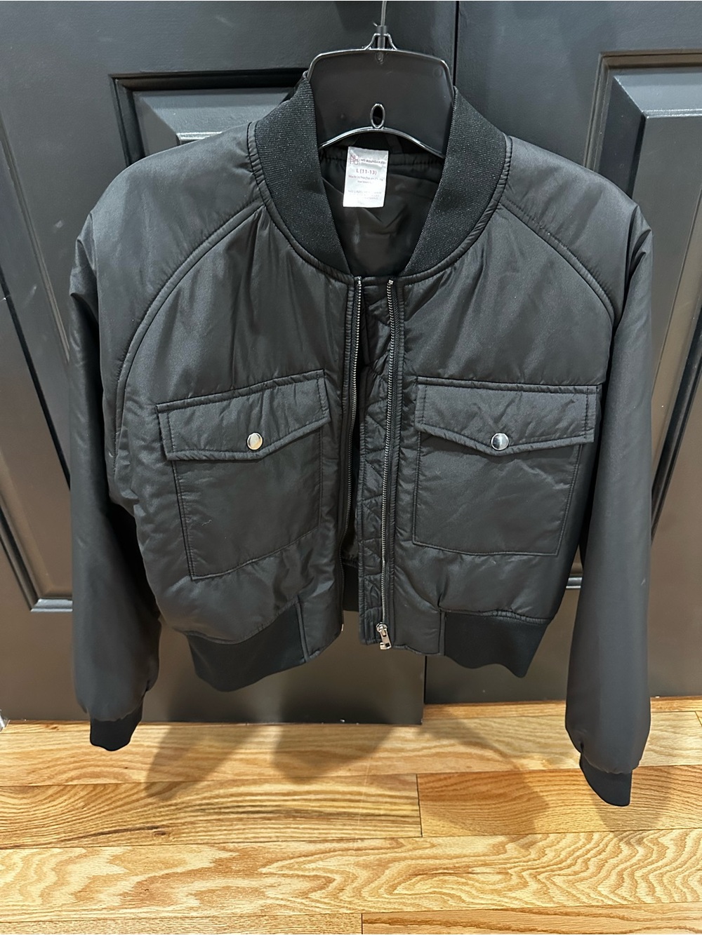 No Boundaries Black Bomber Jacket with Front Flap Pockets
